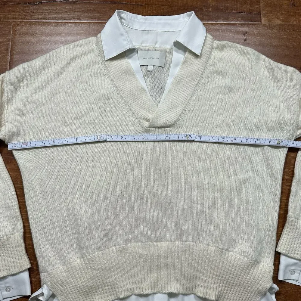 Brochu Walker Looker Layered Sweater Women L Beige Cashmere Wool Pullover Luxury